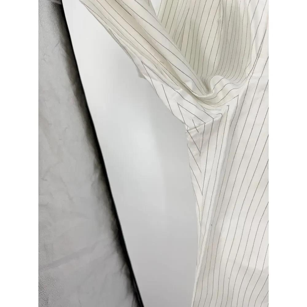 Reformation Oren Pants Size 10 Linen Blend Wide Leg White Stripe Old Money